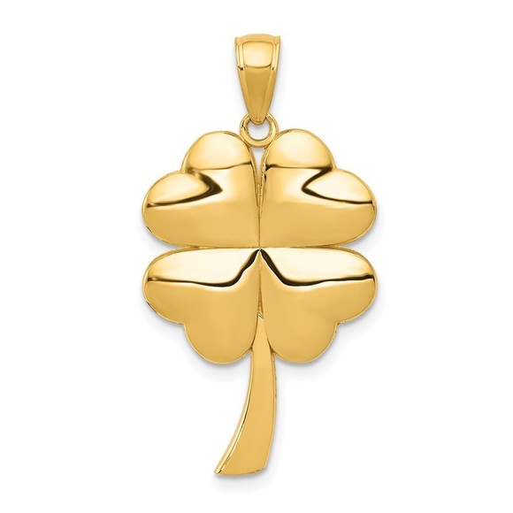 Million Charms 10k Yellow Gold 4-Leaf Clover Shamrock Necklace Charm Pendant